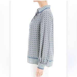 Max Studio Blue white Geometric Button Down Shirt casual workplace crepe flow 1X